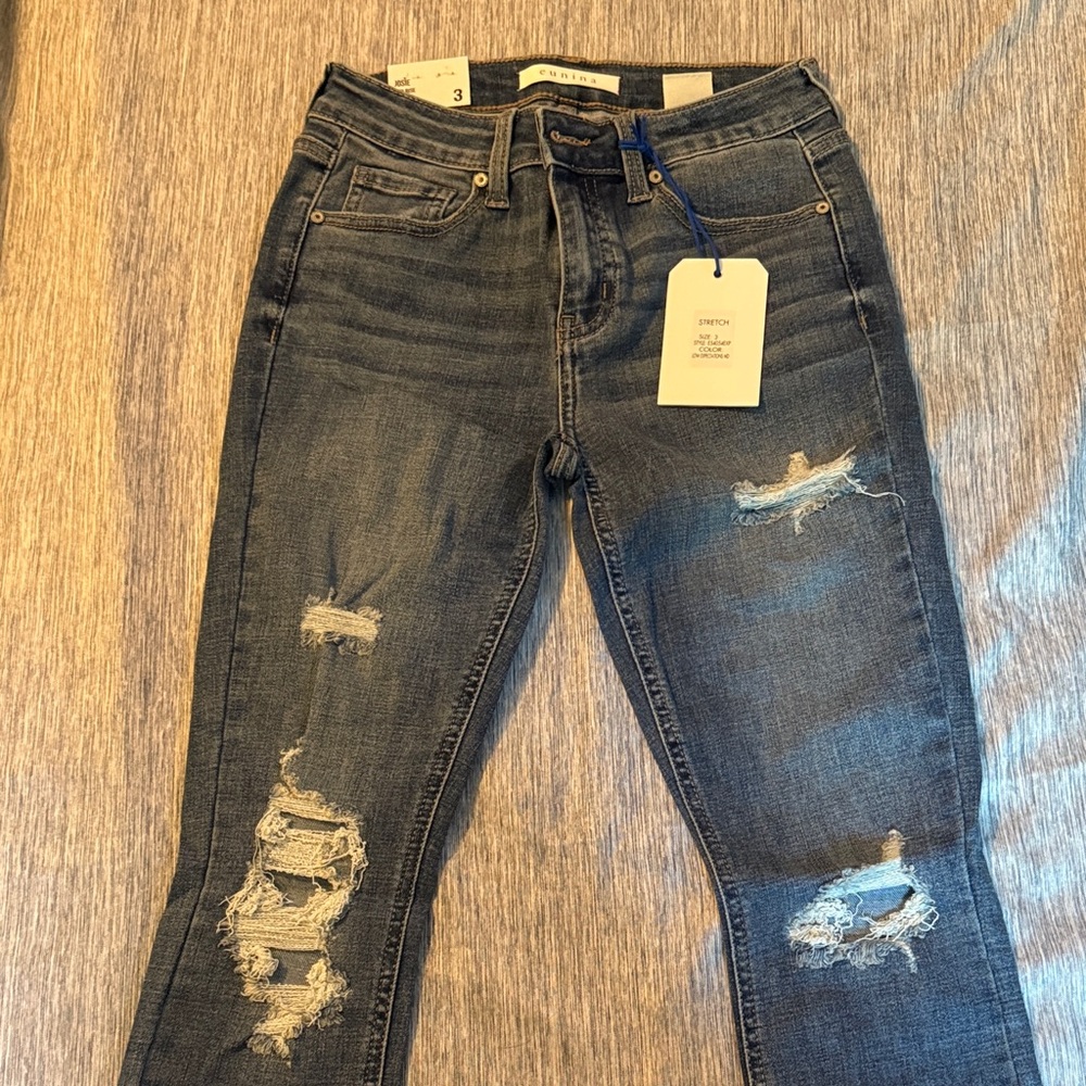 Eunina Dark Blue Distressed Skinny Jeans